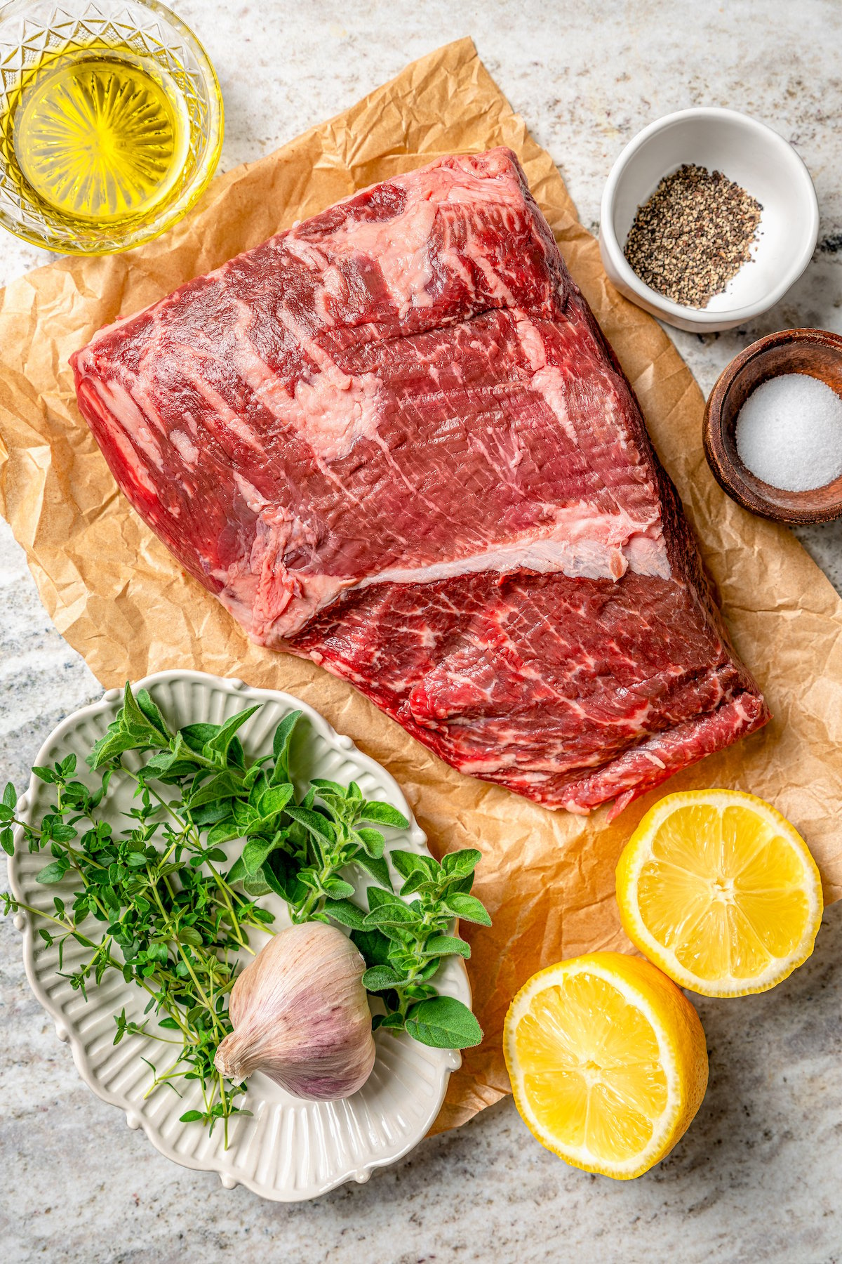 Ingredients for grilled tri tip and Sicilian herb sauce. 