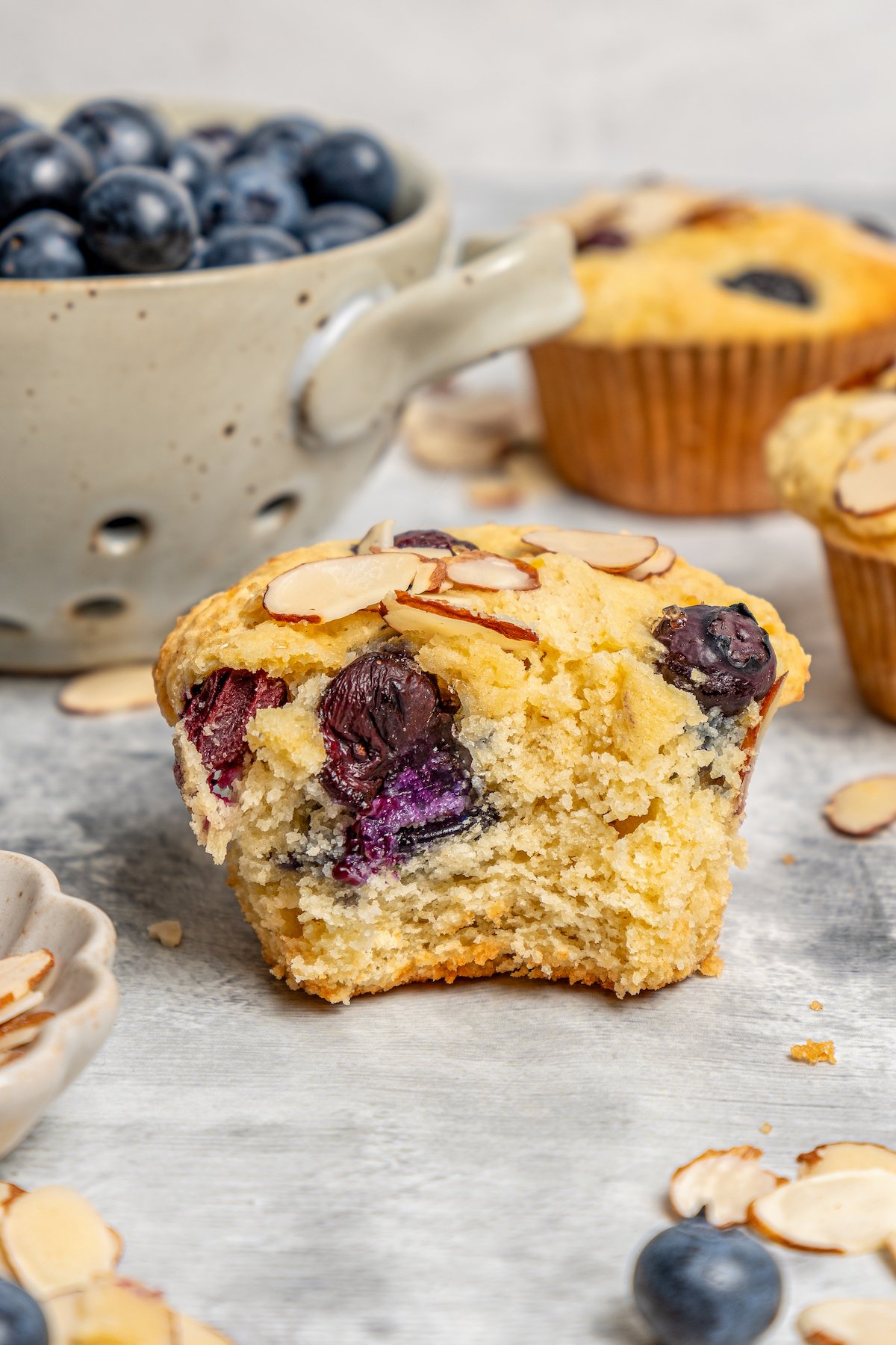 Halved, fluffy ricotta muffin close-up. 