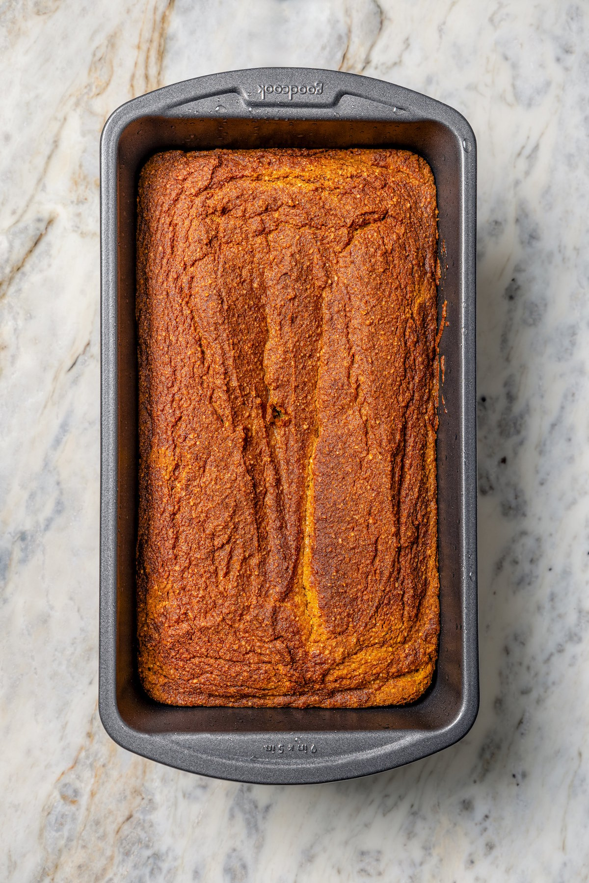 Baked loaf in the pan.