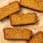 Slices of fluffy paleo pumpkin bread.