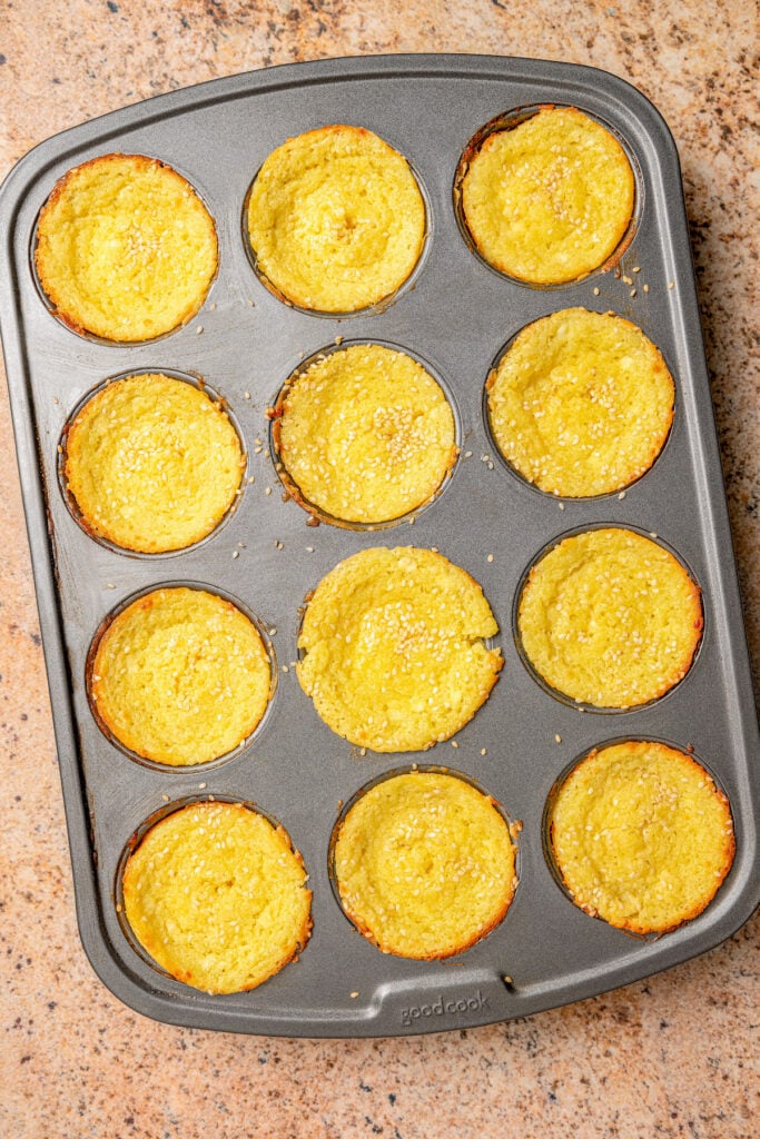 Baked muffins in the tray. 