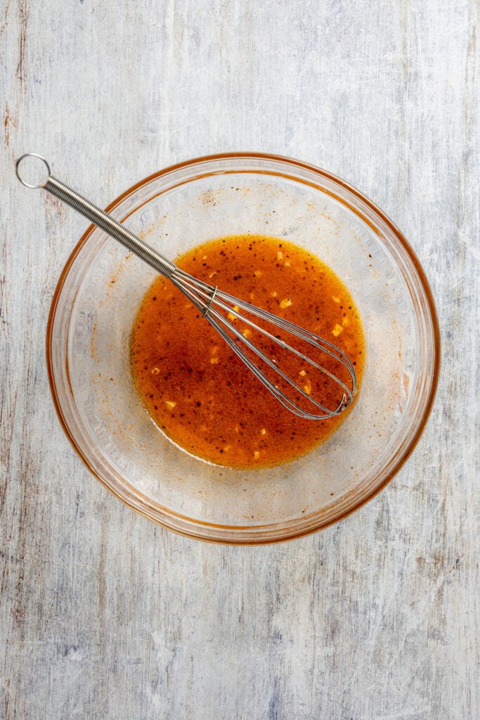 Whisked marinade in a bowl. 